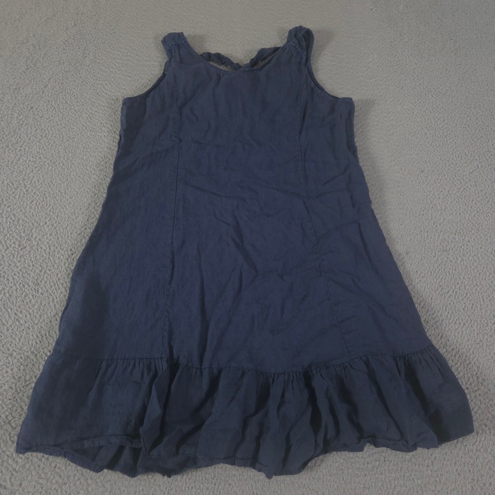 Terzo Millennio Dress Womens XL Navy Blue 100% Linen Ruffle Hem Made in Italy